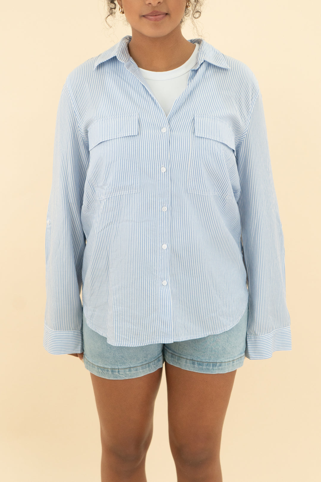 babaton blue and white seersucker button up (m; retail $68)