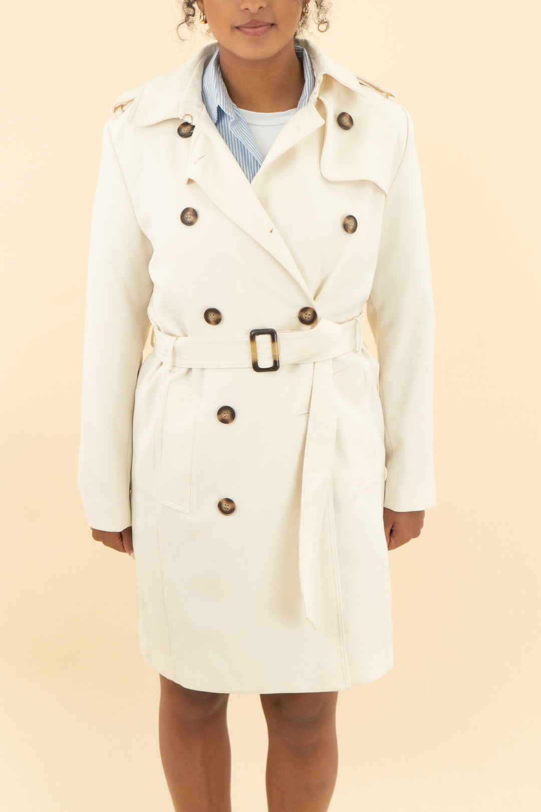 h&m cream long coat (s)