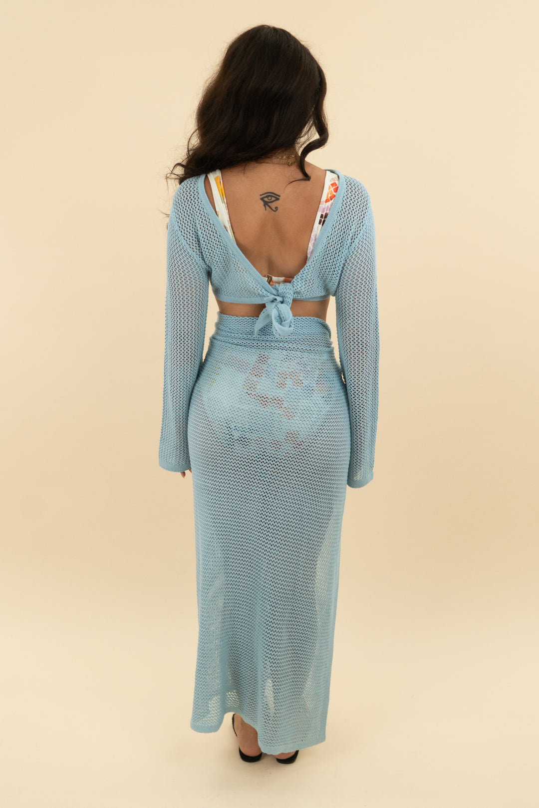 aqua blue crochet 2 piece swim cover up (s)