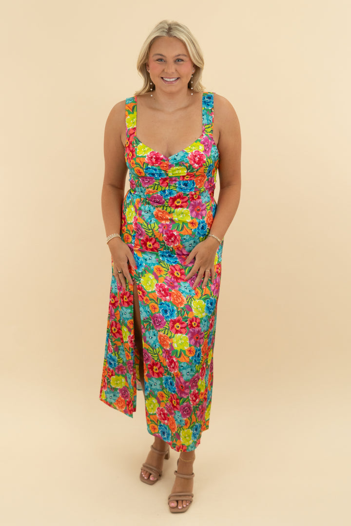 show me your mumu bright floral maxi dress (m)