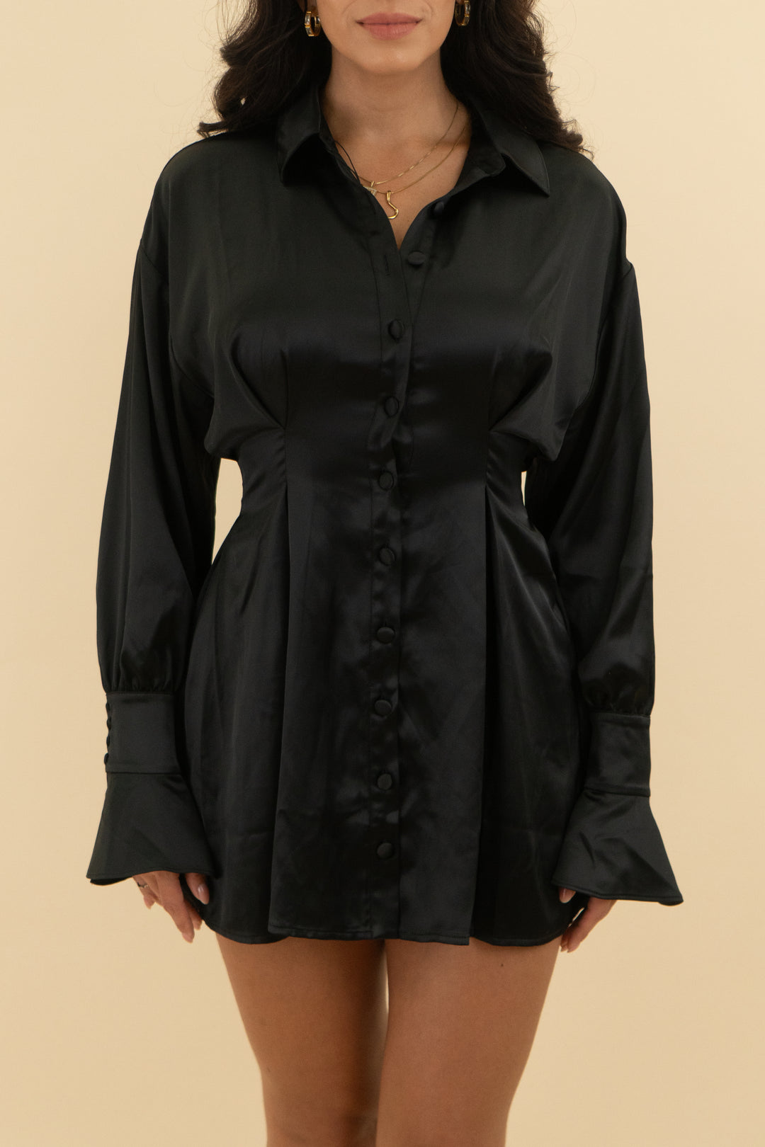 majorelle black long sleeve shirt mini dress nwt (s)