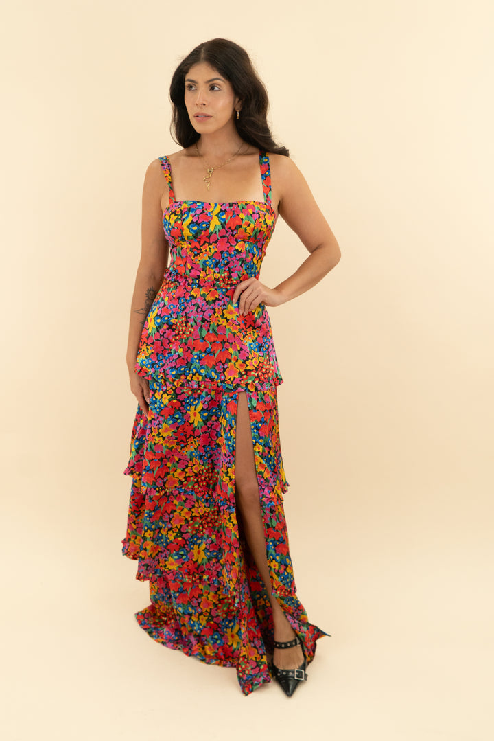 show me your mumu floral ruffle maxi dress (s)