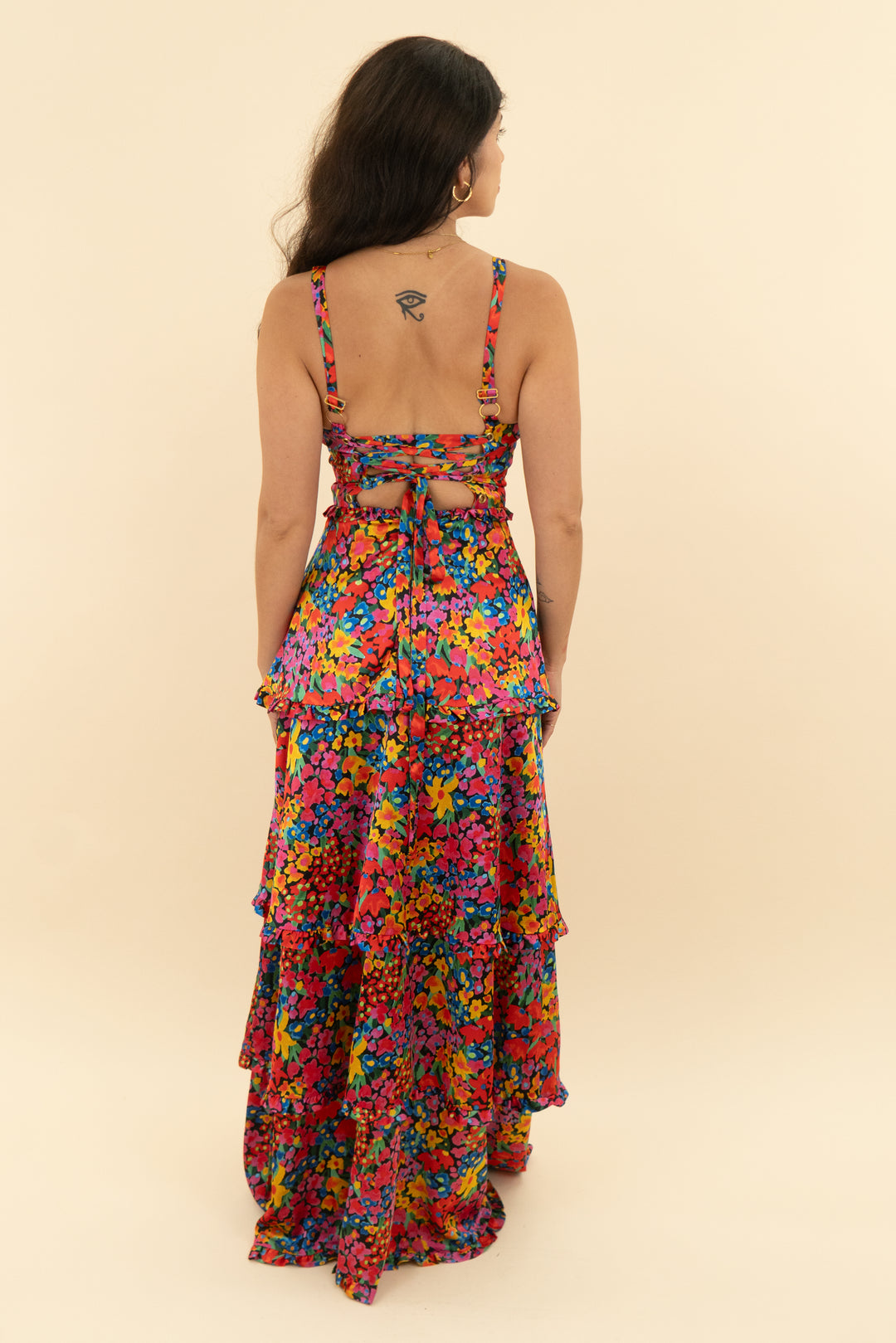 show me your mumu floral ruffle maxi dress (s)