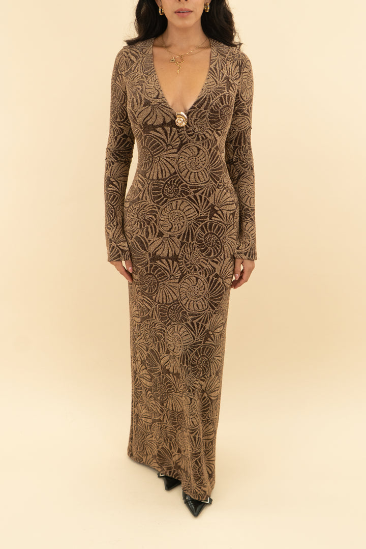 show me your mumu brown shell maxi dress (xs)