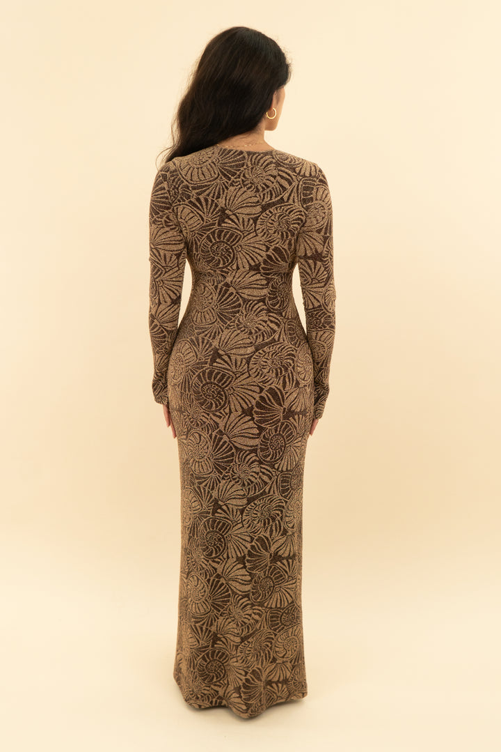 show me your mumu brown shell maxi dress (xs)