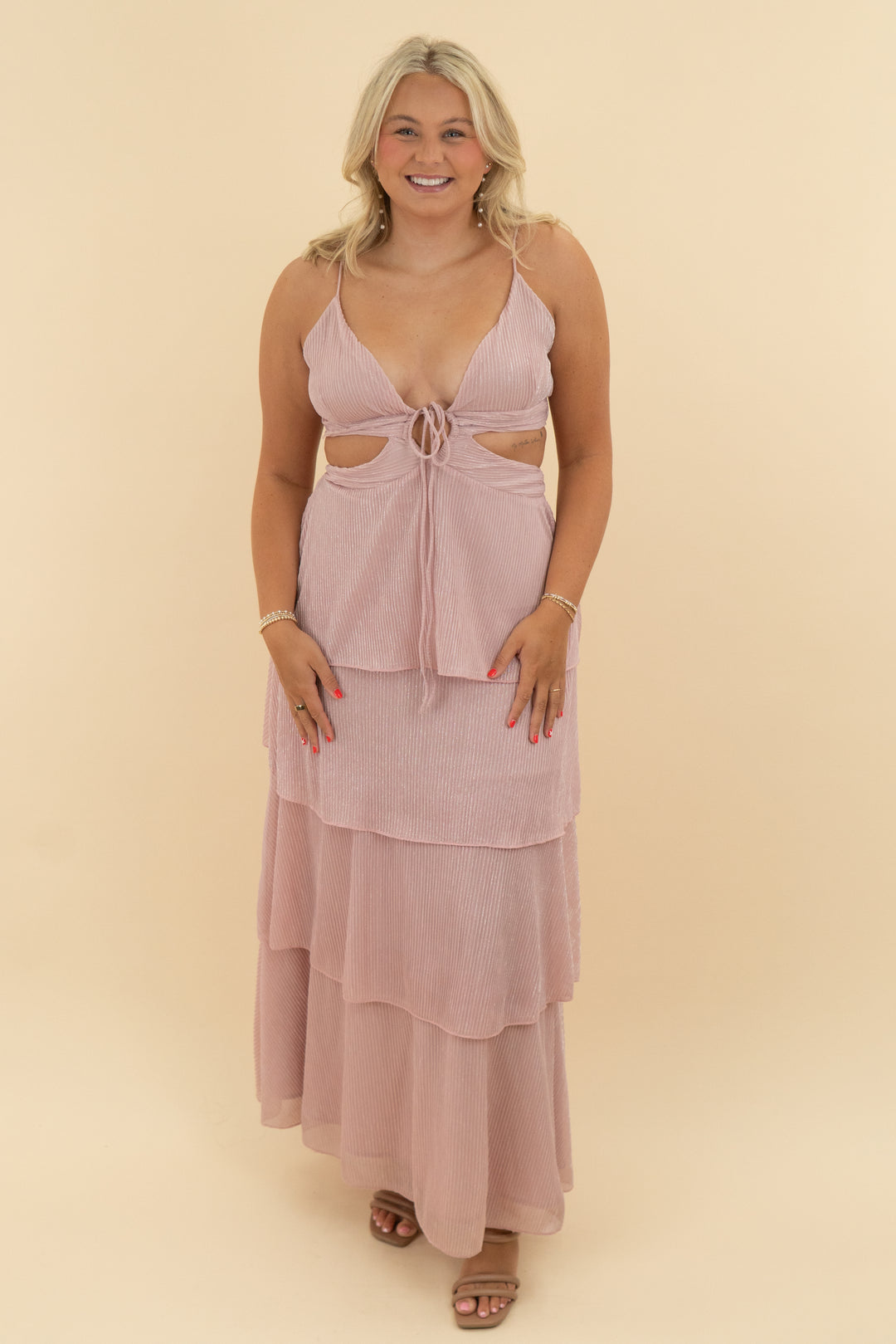 line and dot pink sparkly ruffle maxi dress (l)