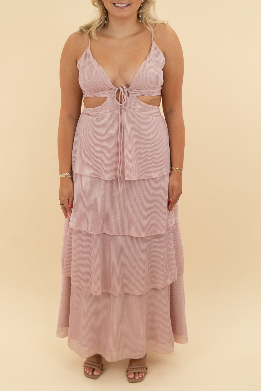 line and dot pink sparkly ruffle maxi dress (l)