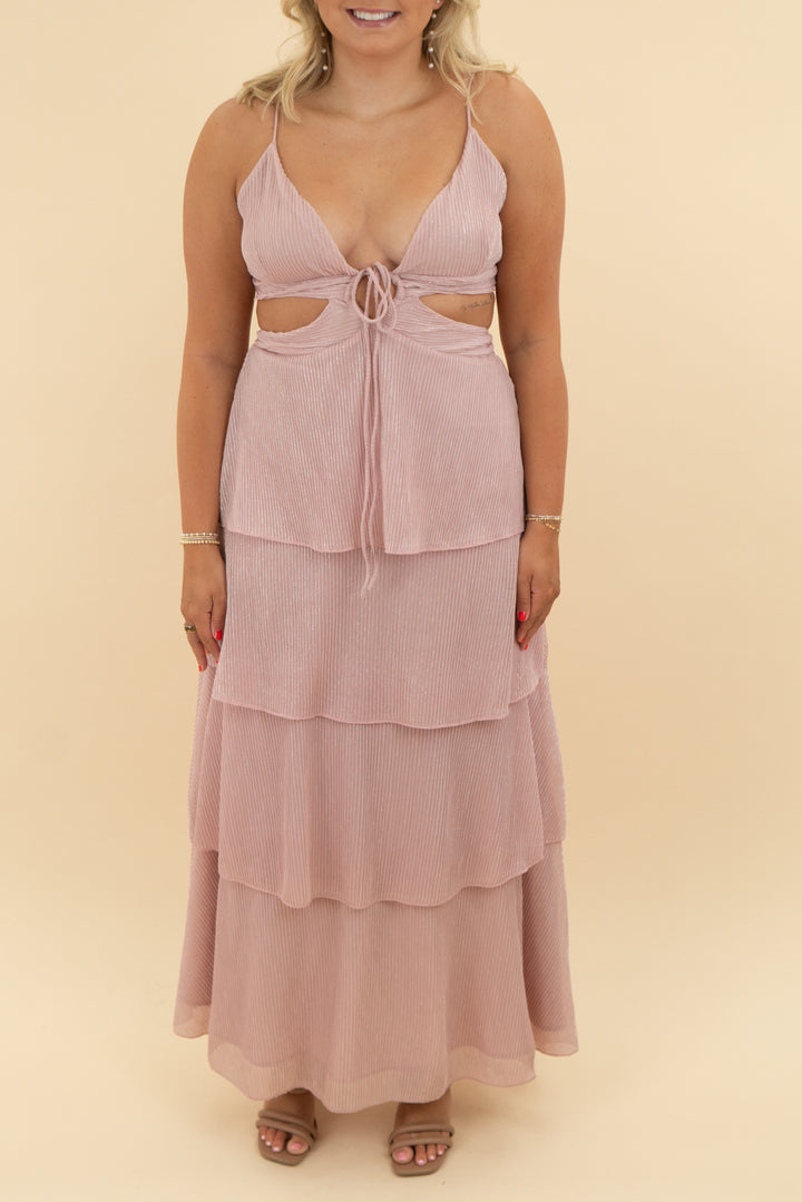 line and dot pink sparkly ruffle maxi dress (l)