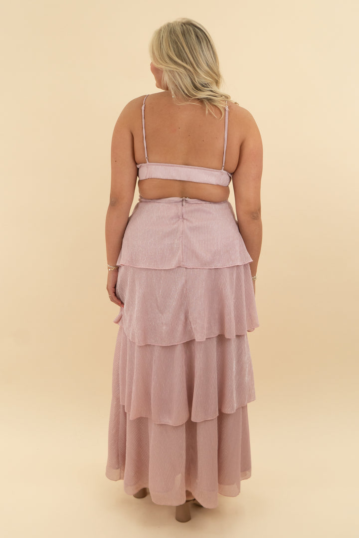 line and dot pink sparkly ruffle maxi dress (l)