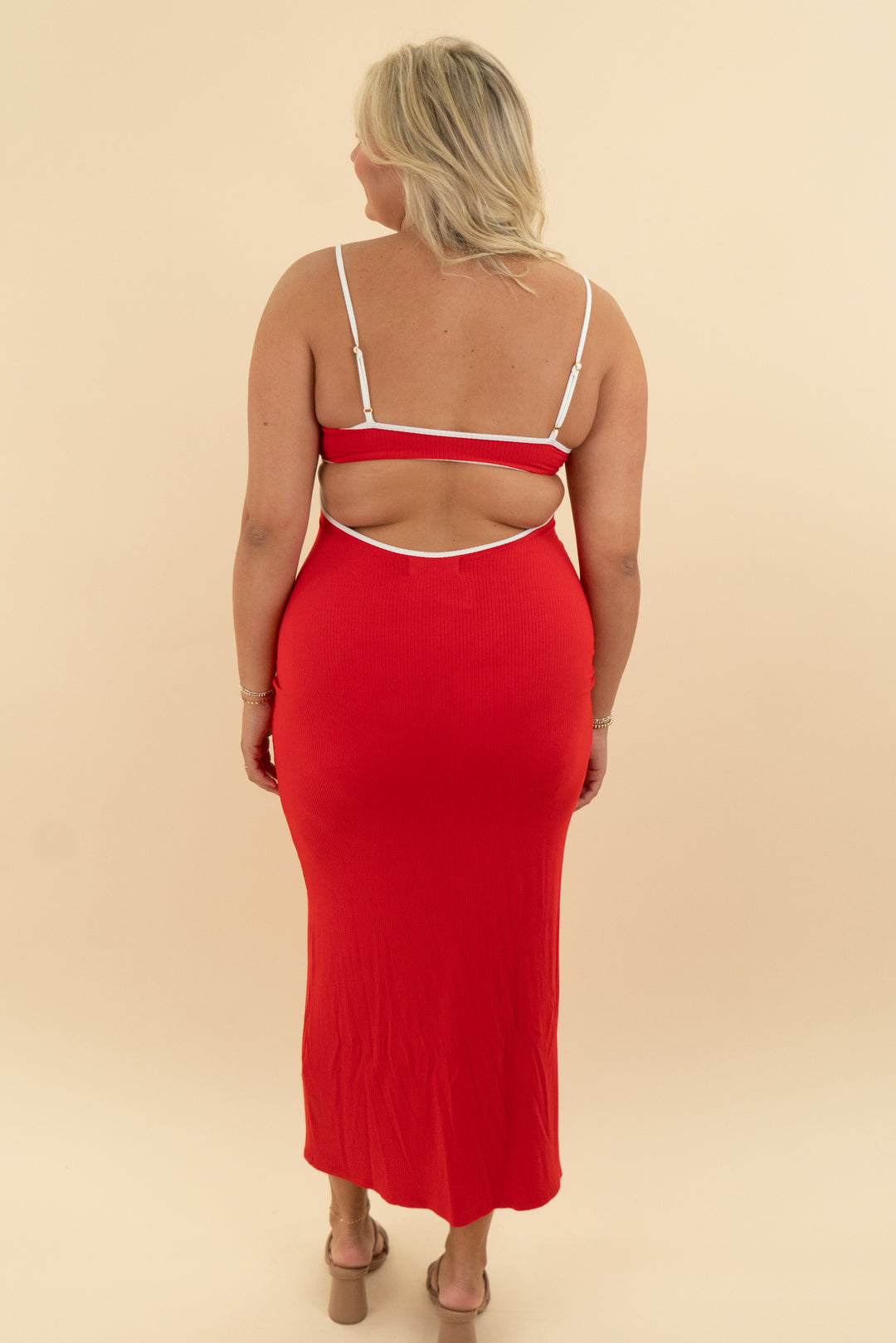 lspace red ribbed maxi dress (m)