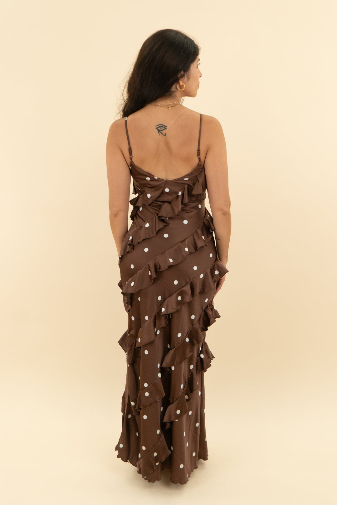 petal + pup brown polka dot ruffle maxi nwt (xs)