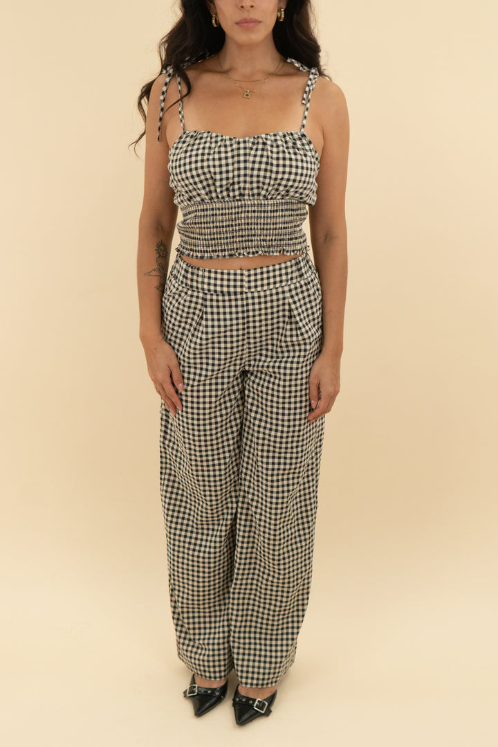 vici black cream gingham pant and tank set (s)