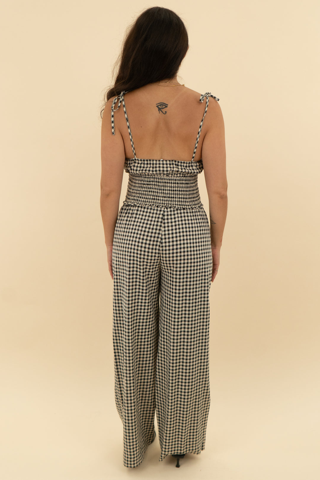 vici black cream gingham pant and tank set (s)