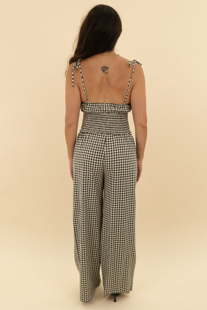 vici black cream gingham pant and tank set (s)