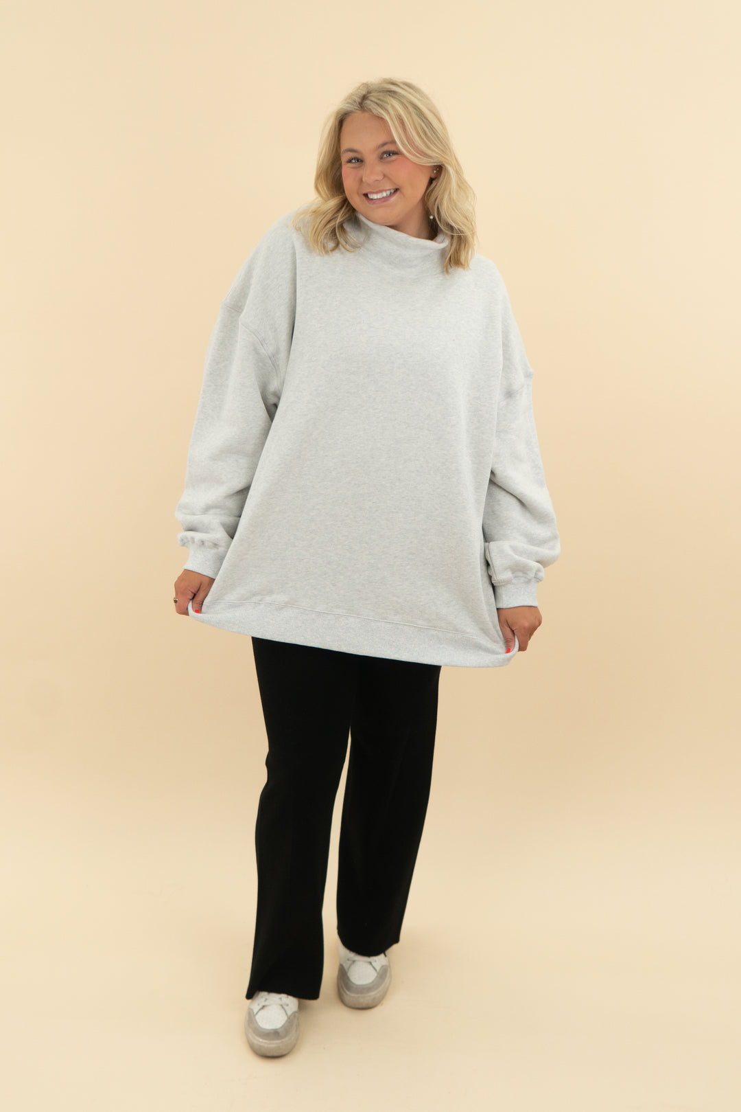 free people grey high neck sweatshirt (l)