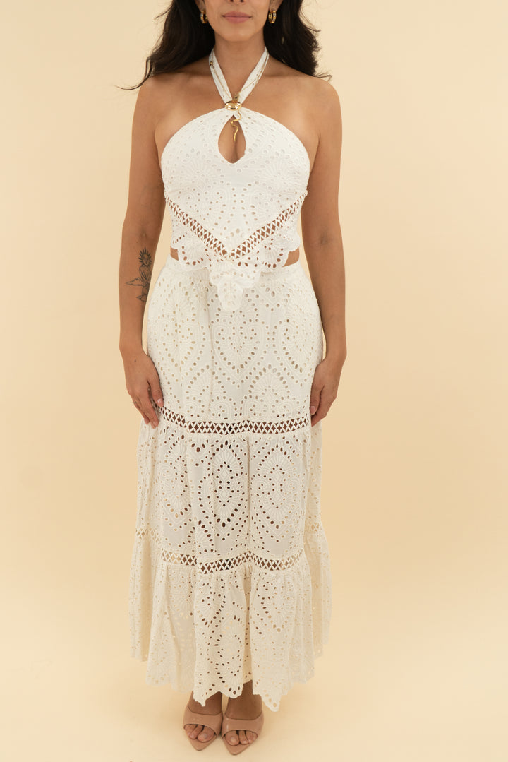 kittenish cream eyelet skirt and halter tank set (s
