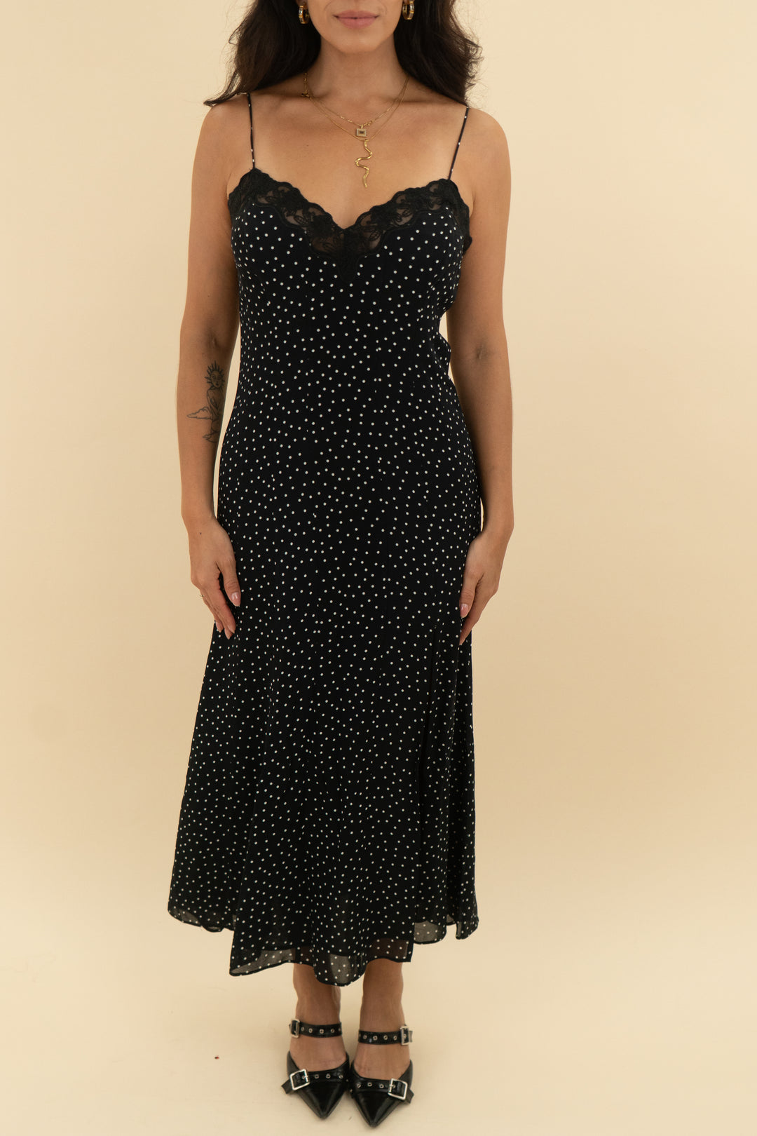 reformation black polkadot maxi dress (8)