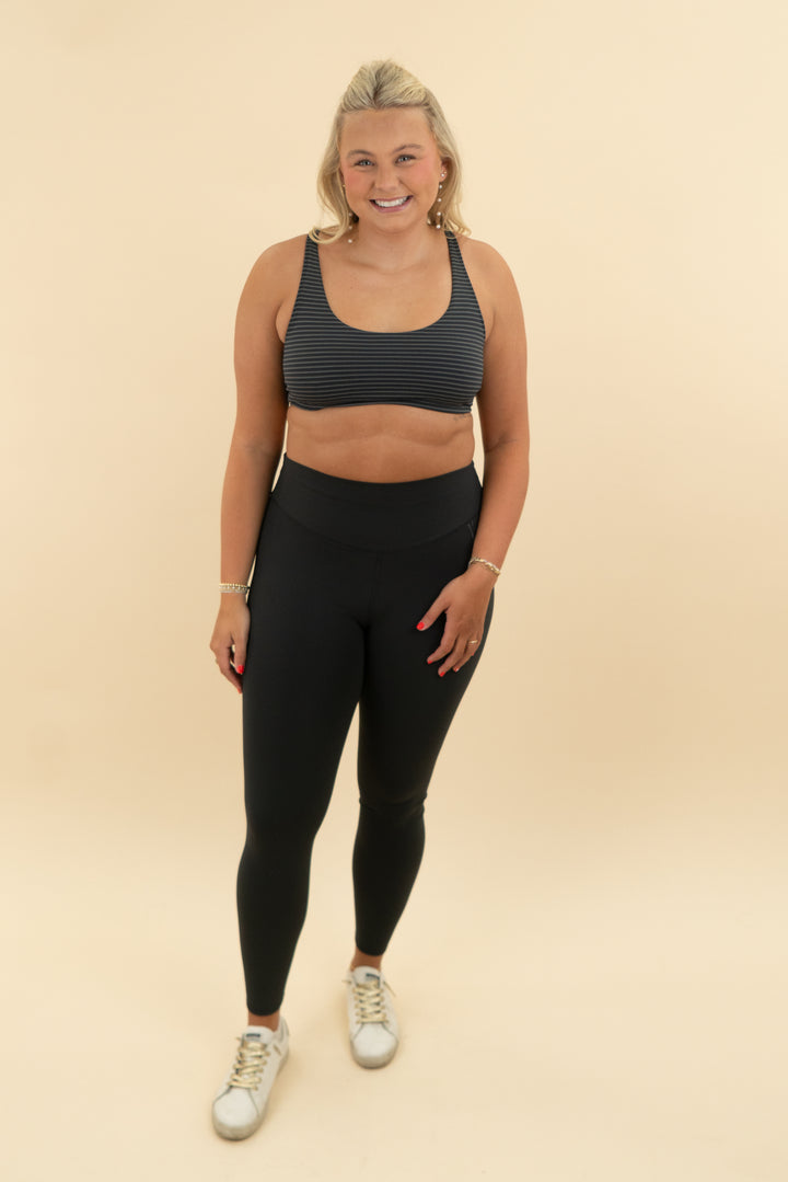 vuori grey striped sports bra (l)