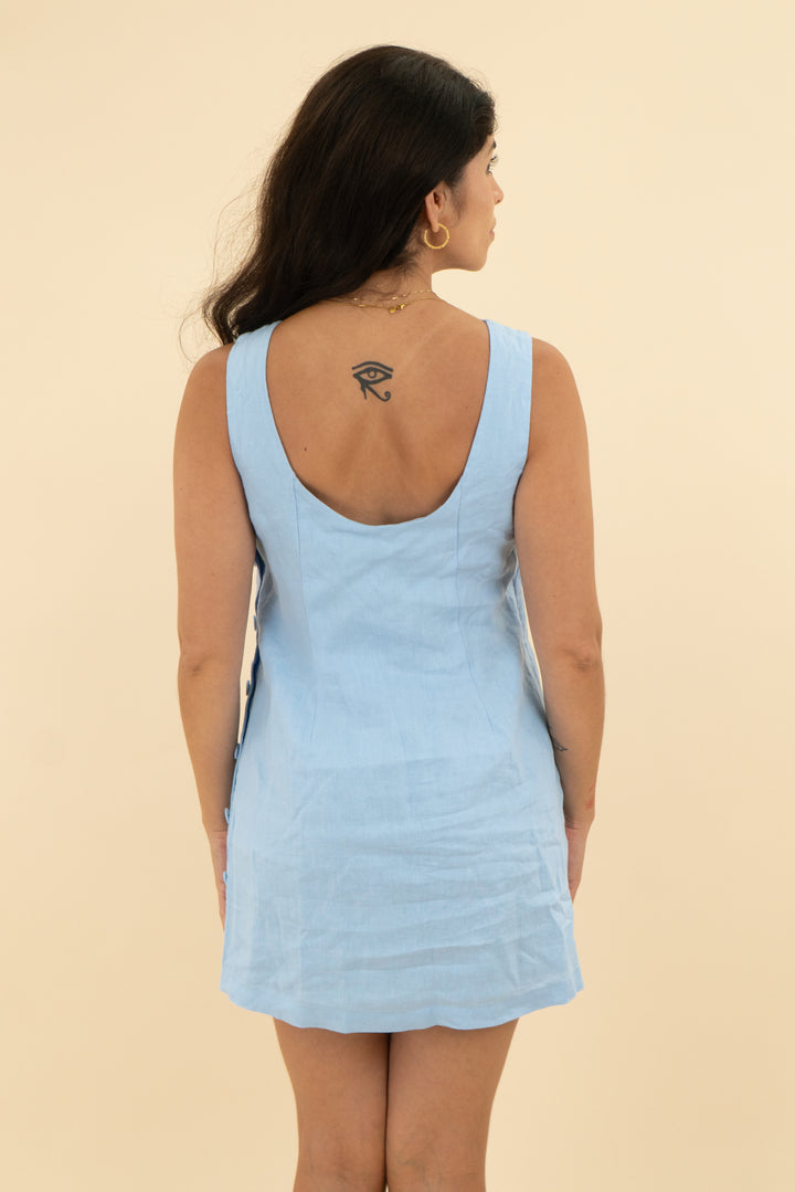 abercrombie & fitch blue linen buttuon shift dress nwt (s; retail $100)