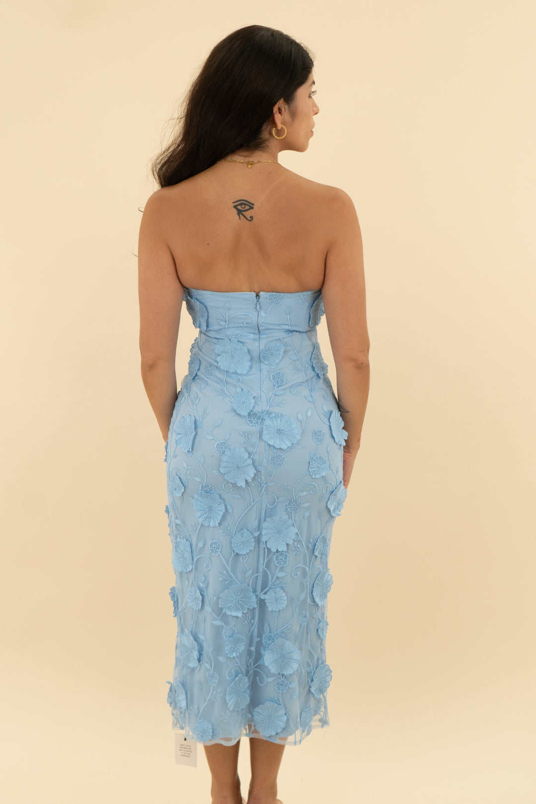 lovers and friends blue strapless floral applique midi nwt (s)
