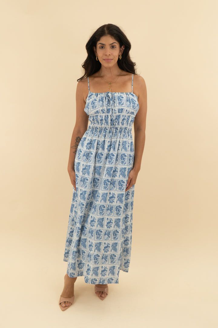 abercrombie & fitch blue and white fruit maxi (xs)