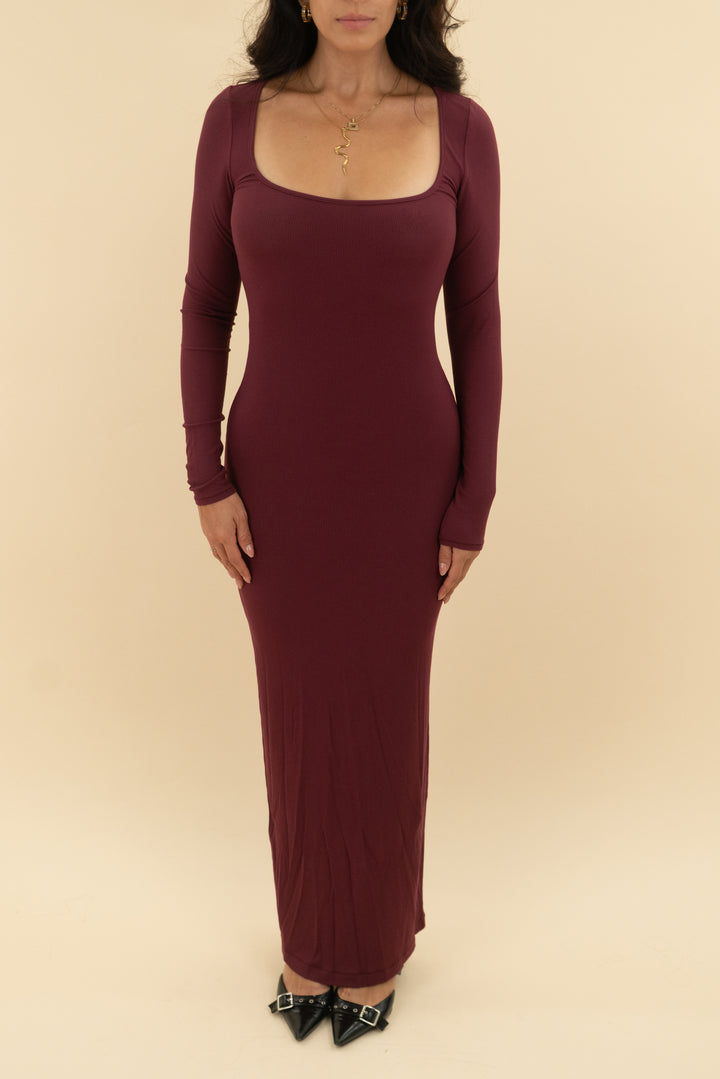 skims maroon ribbed maxi dress nwt (s; retail $145)