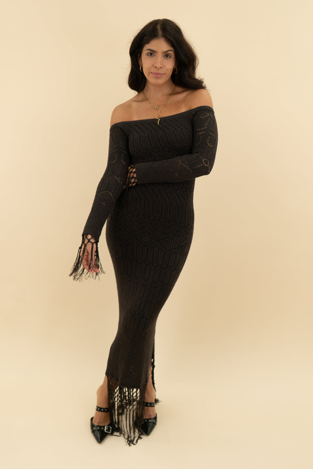 house of harlow chocolate fringe brown maxi (xs)
