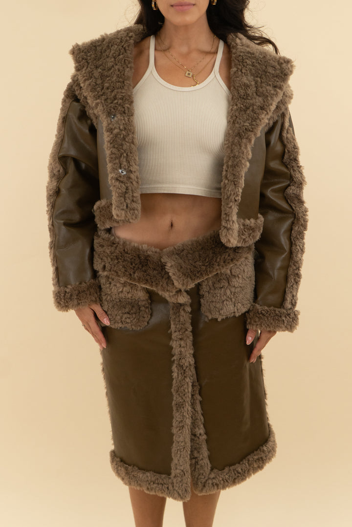 lpa shearling jacket and skirt set (xs)