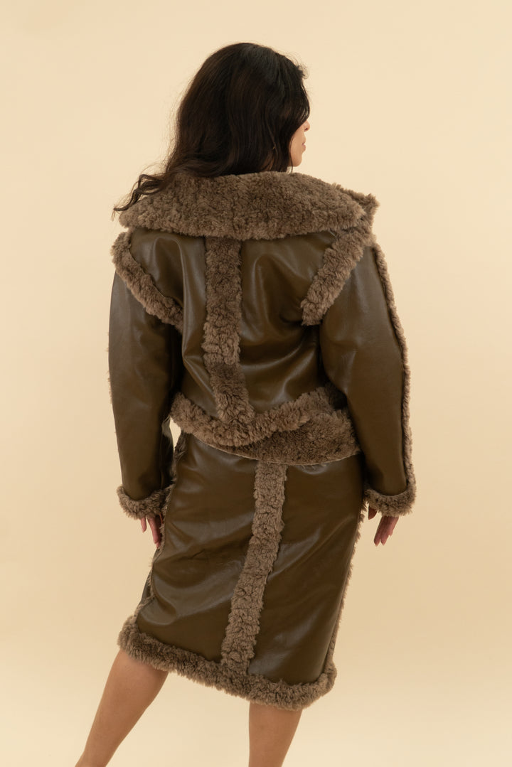lpa shearling jacket and skirt set (xs)