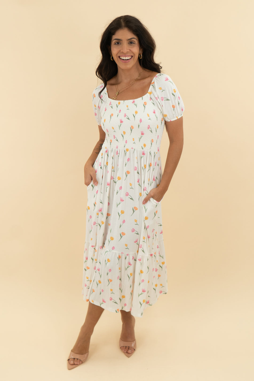 kyte white tulip midi dress nwt (s)