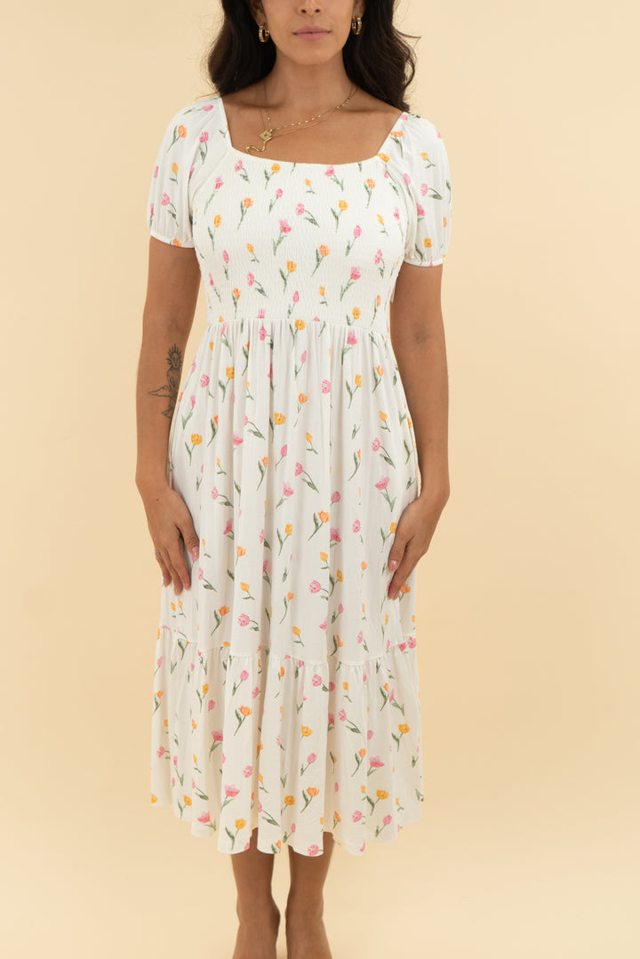 kyte white tulip midi dress nwt (s)