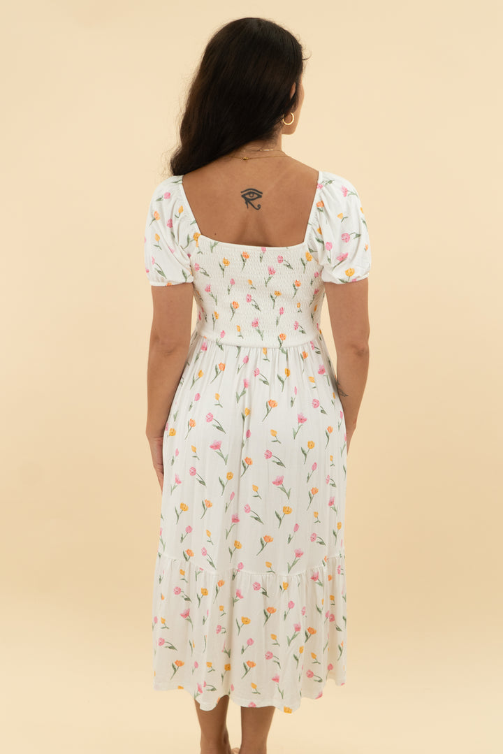 kyte white tulip midi dress nwt (s)