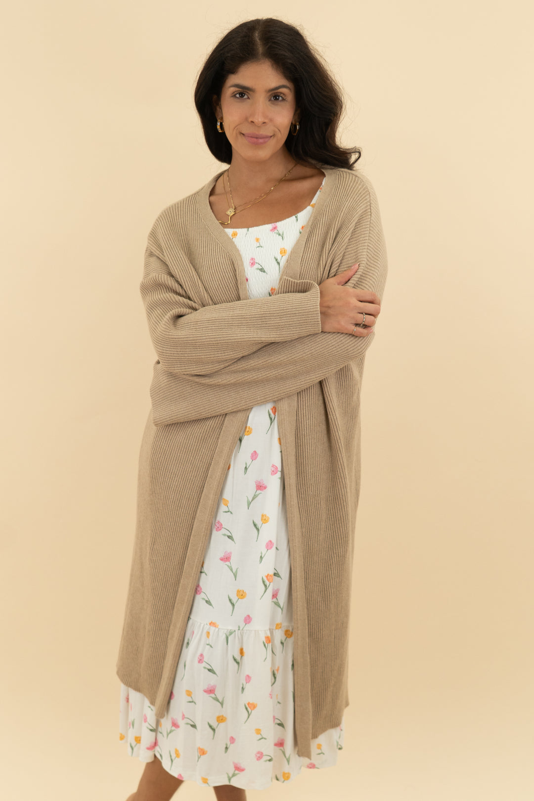 kittenish camel ribbed cardigan (s)
