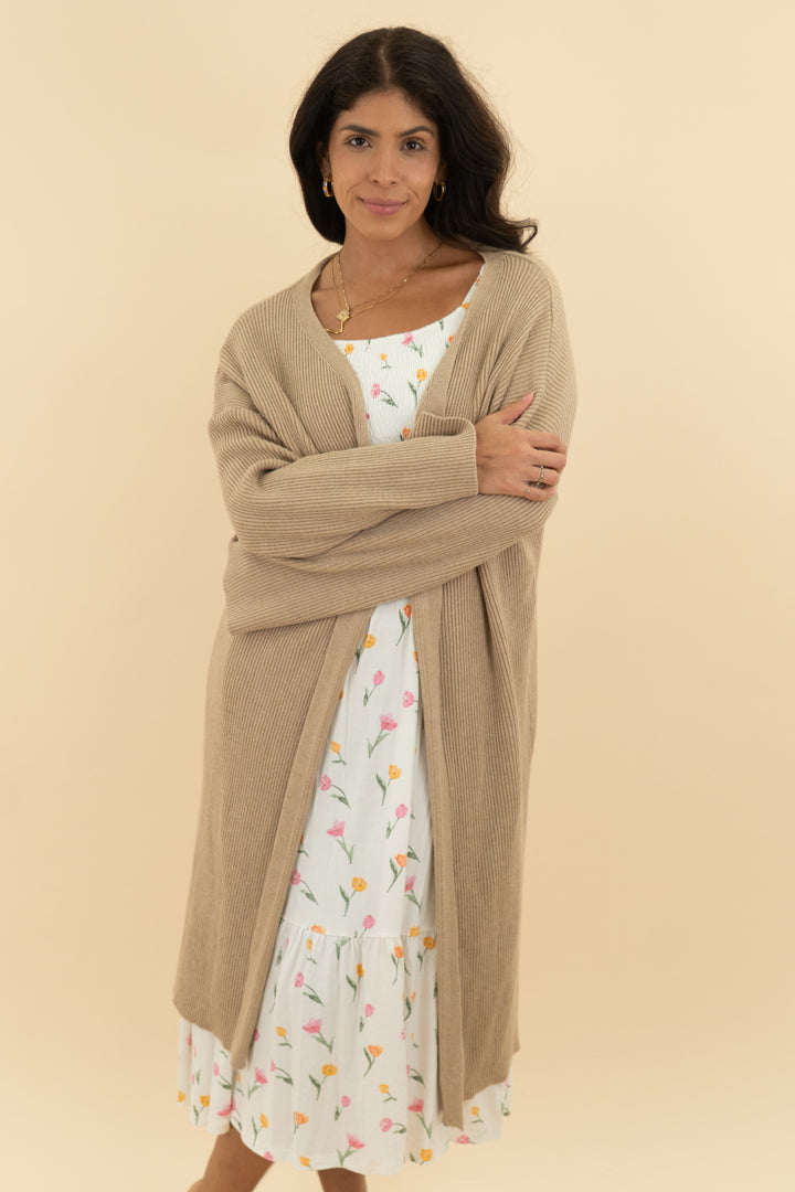 kittenish camel ribbed cardigan (s)