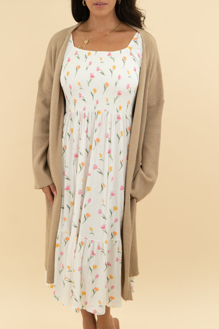 kittenish camel ribbed cardigan (s)