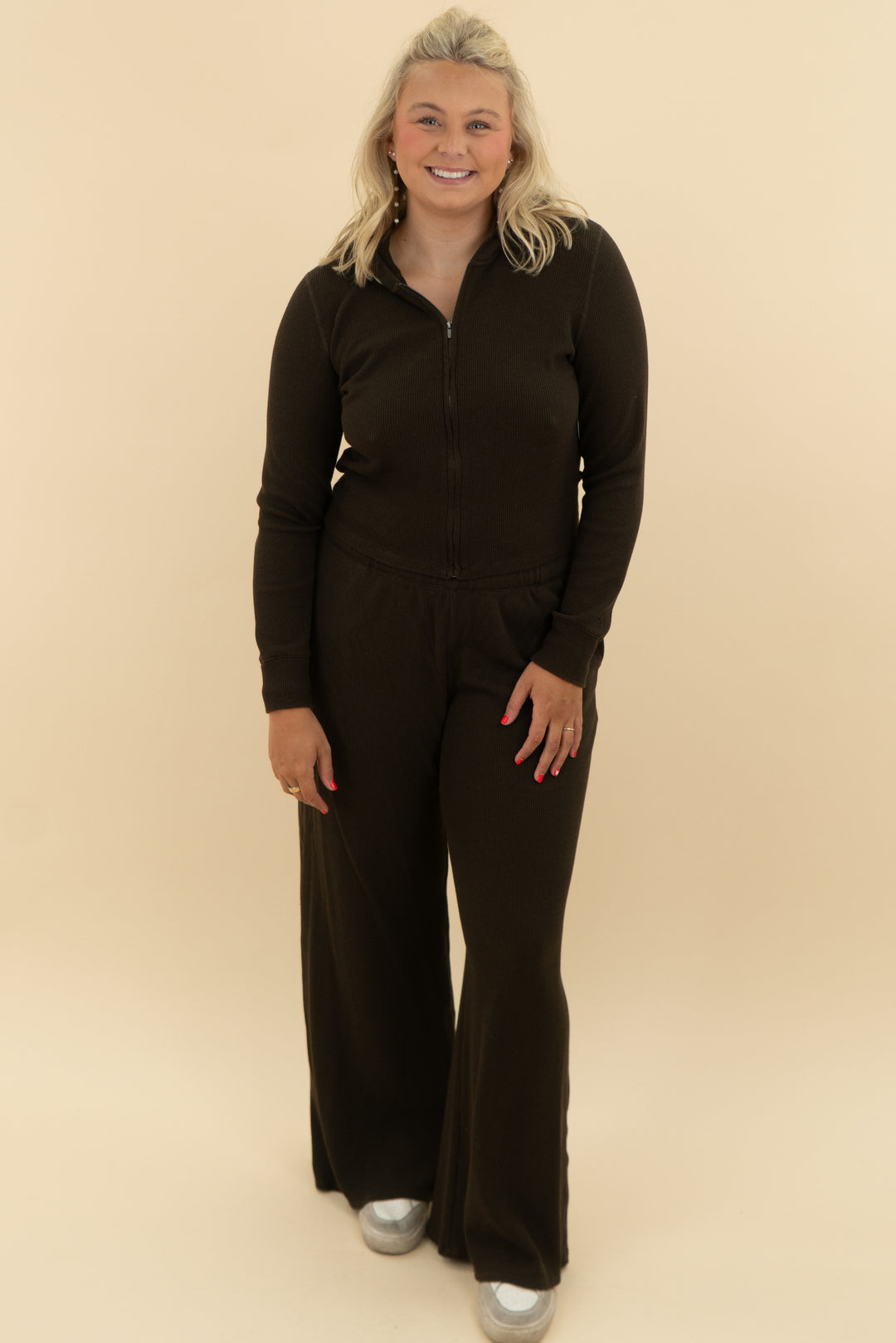 vuori brown waffle lounge pant and jacket set (l)