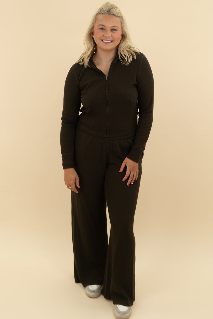 vuori brown waffle lounge pant and jacket set (l)