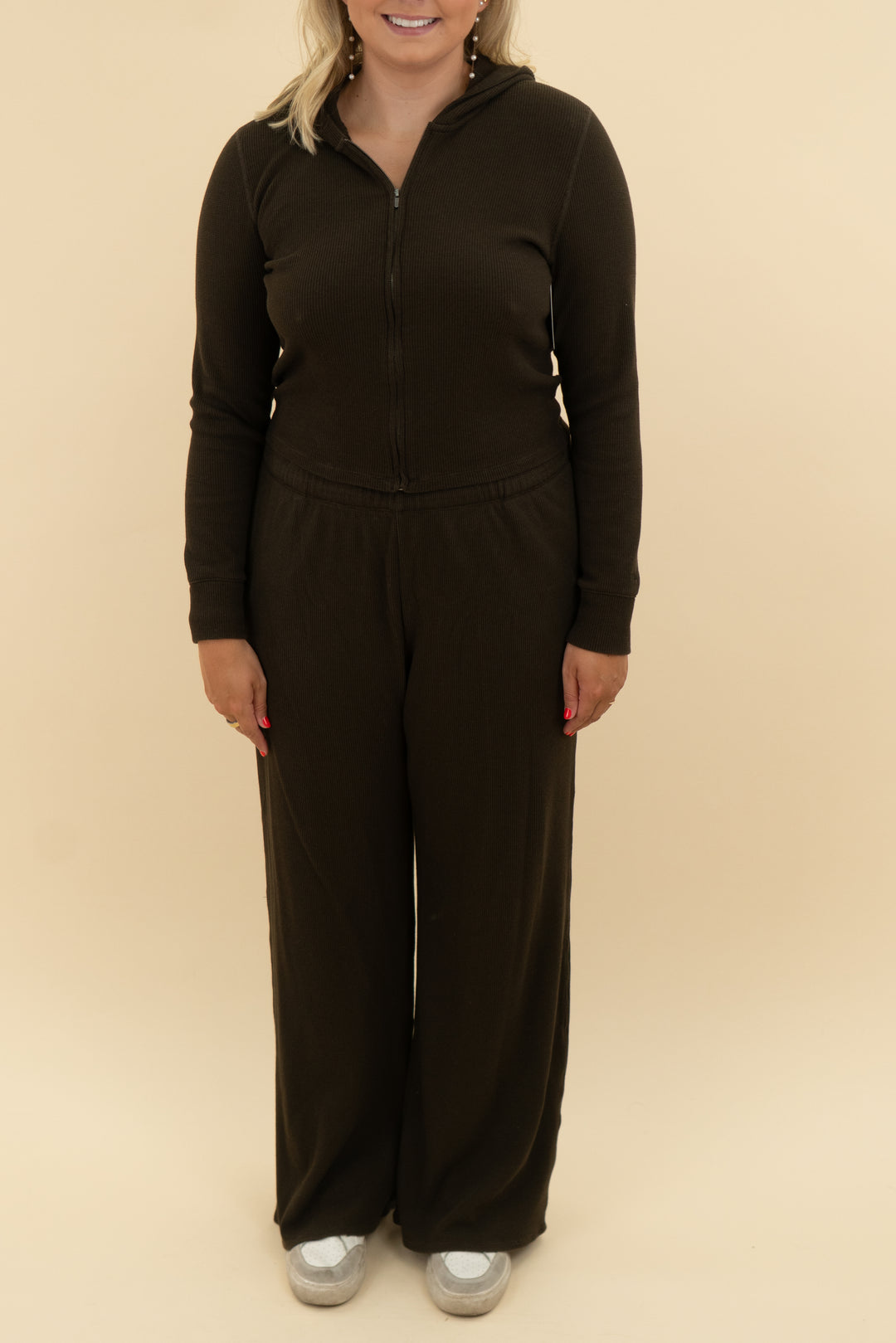 vuori brown waffle lounge pant and jacket set (l)