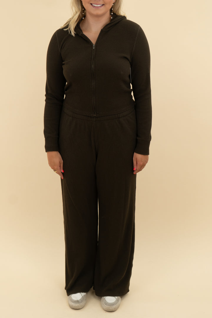 vuori brown waffle lounge pant and jacket set (l)