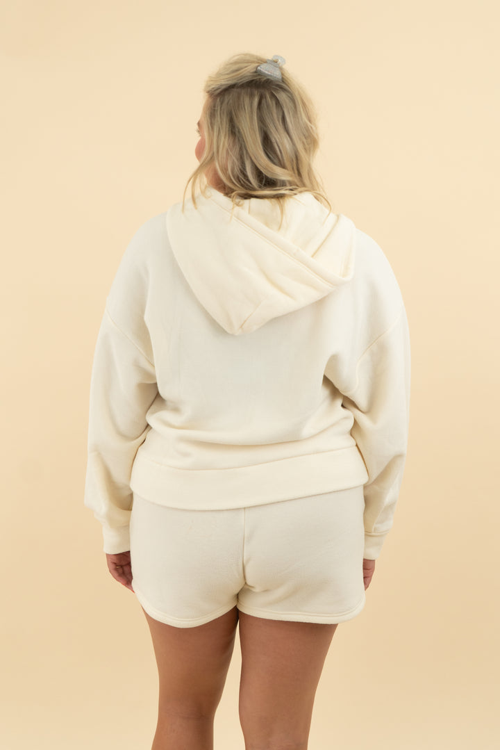 vuori cream zip up jacket and short set (l)