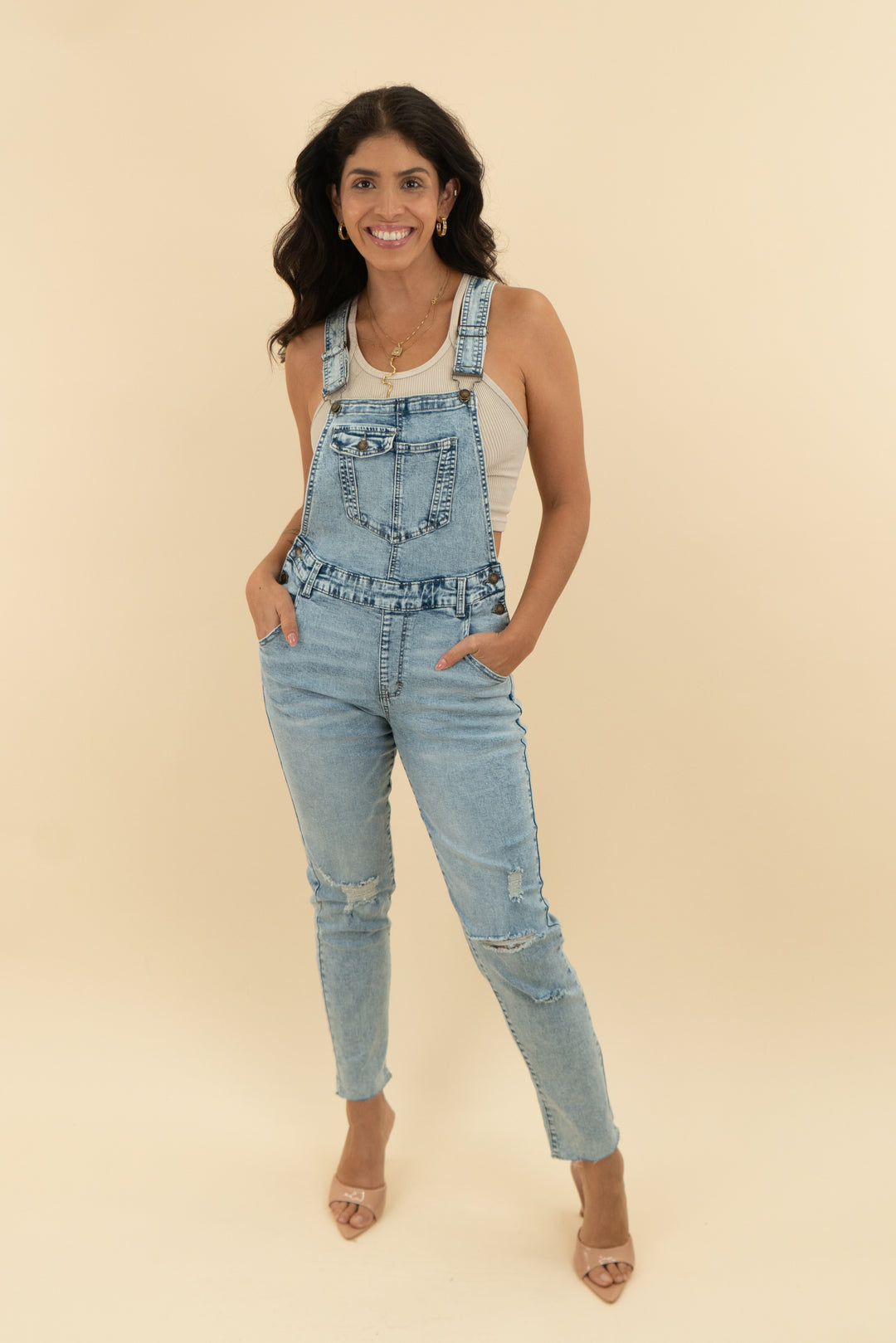 denim ripped overalls (s)