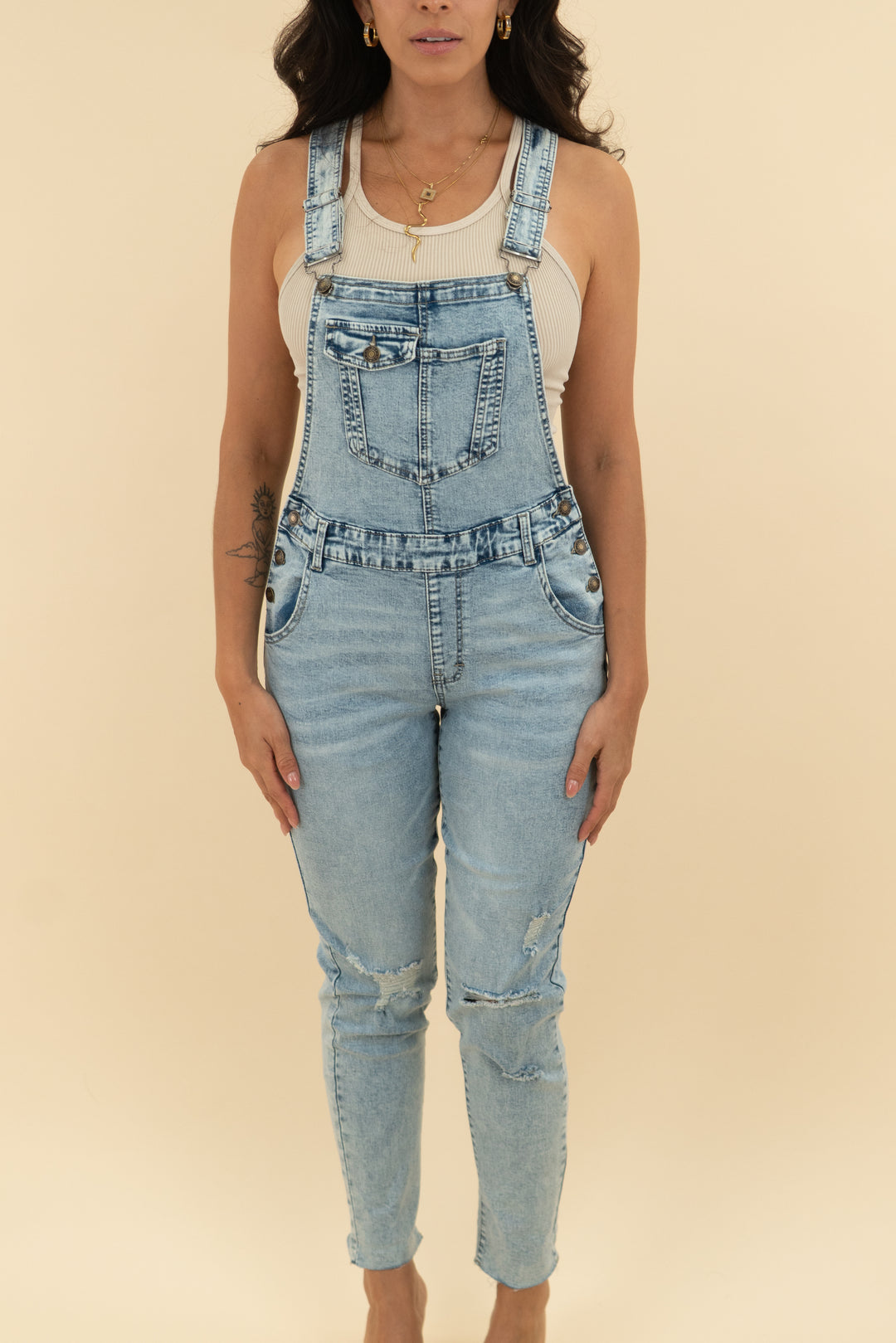 denim ripped overalls (s)