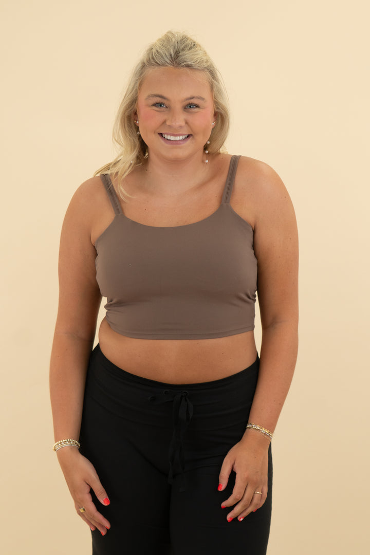 brown twist back sports bra (l)