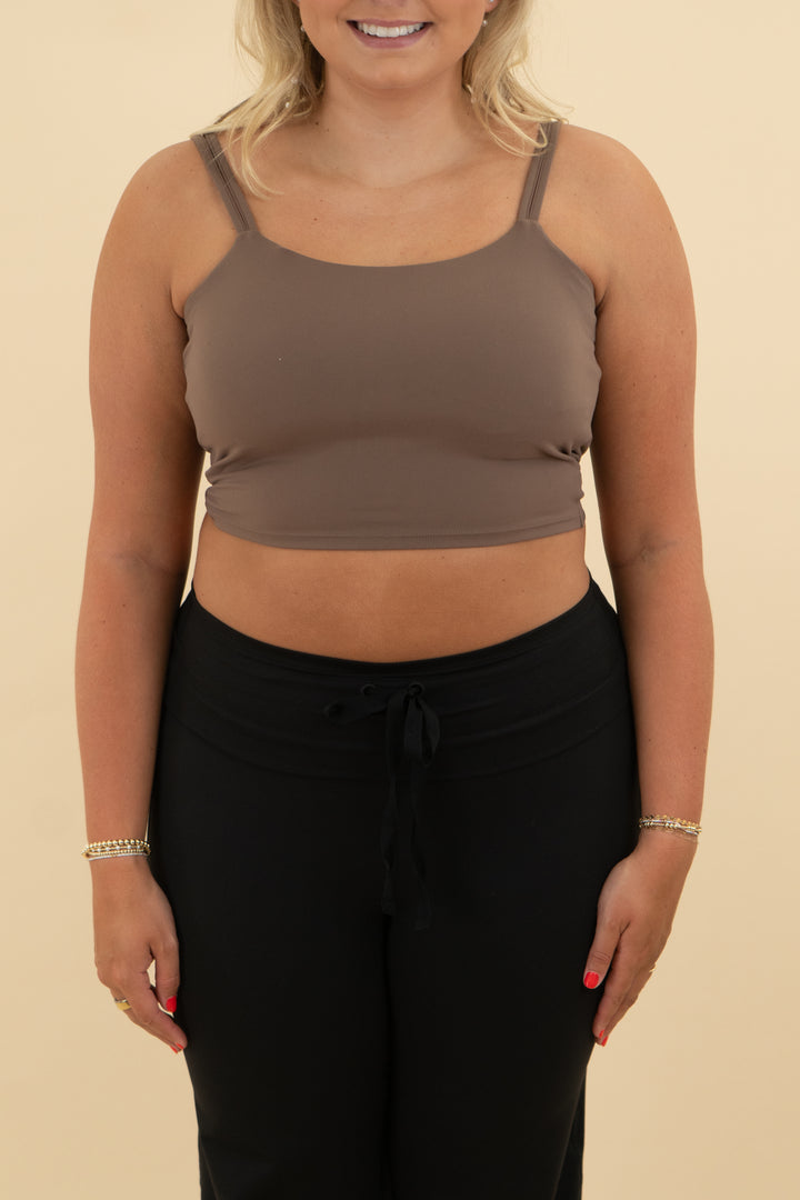 brown twist back sports bra (l)