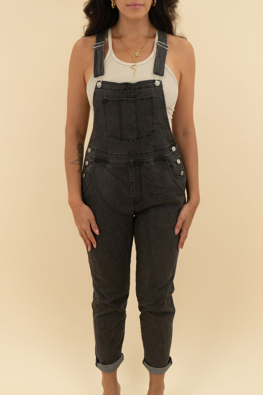 black denim overalls (s)