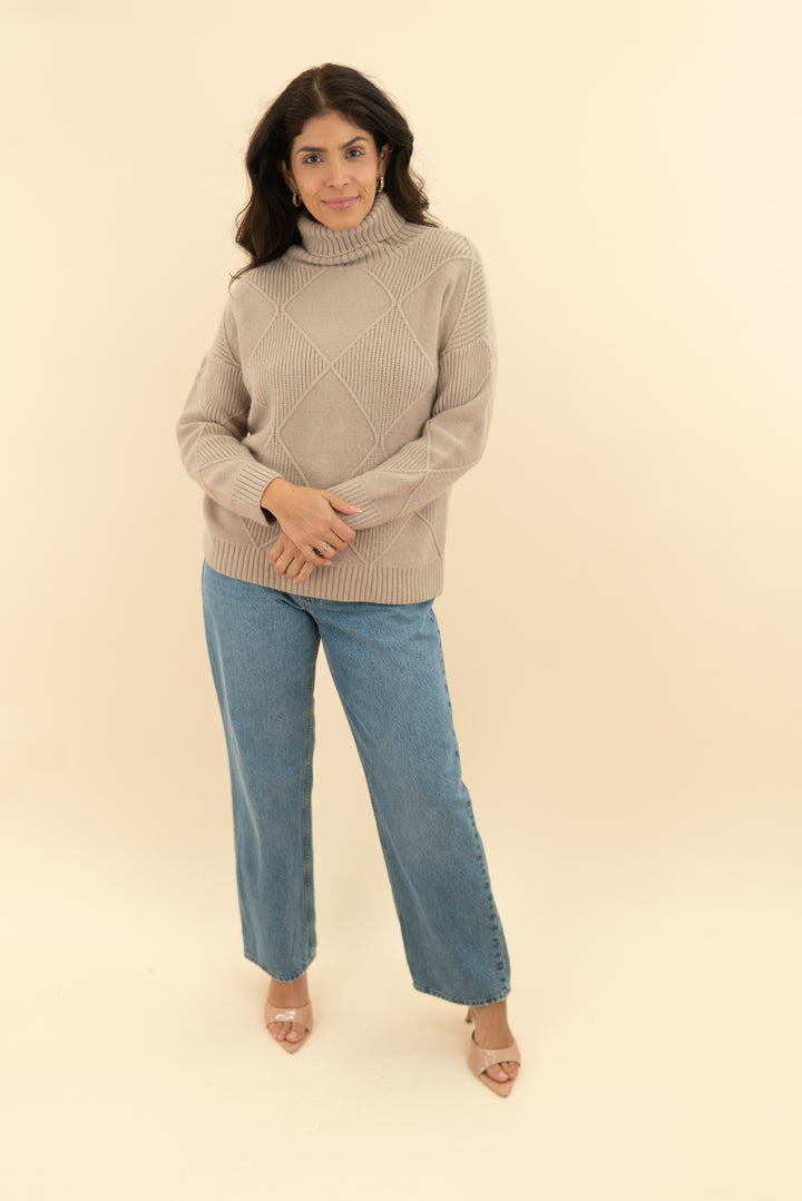 main strip taupe knit turtleneck sweater (s)