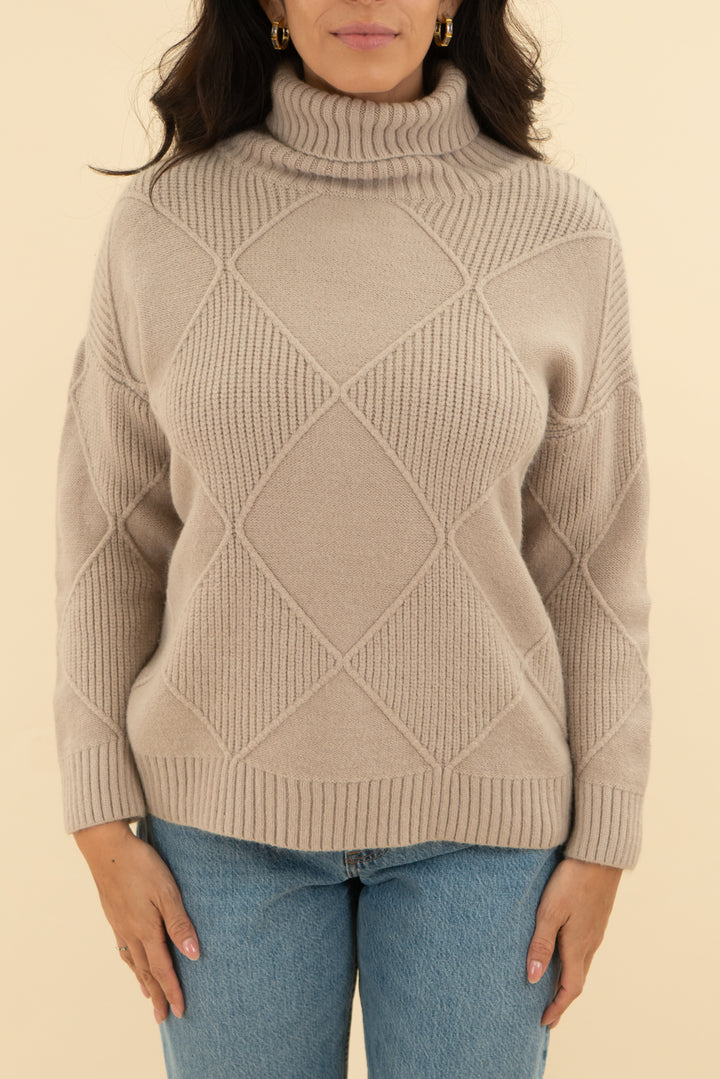 main strip taupe knit turtleneck sweater (s)