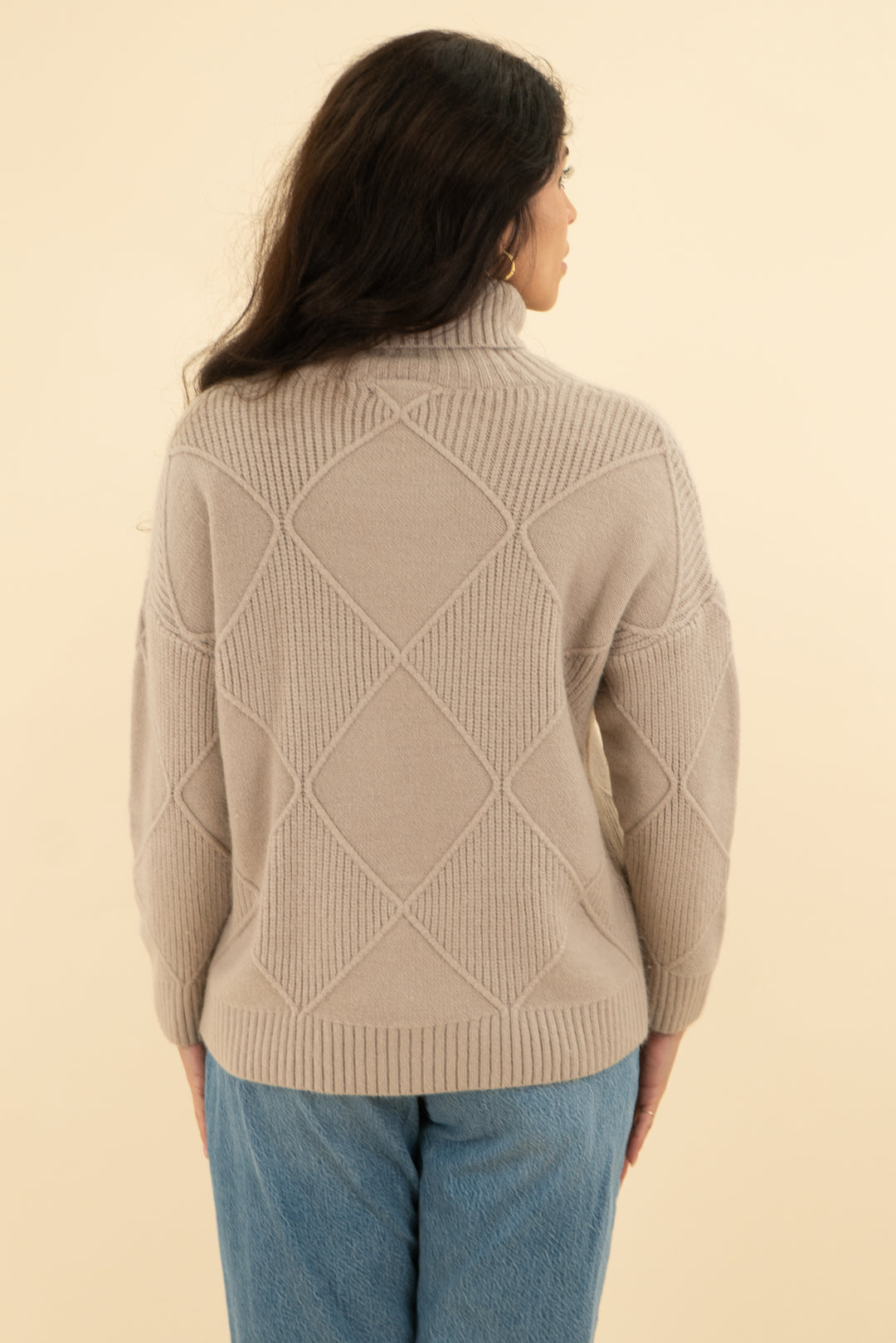 main strip taupe knit turtleneck sweater (s)