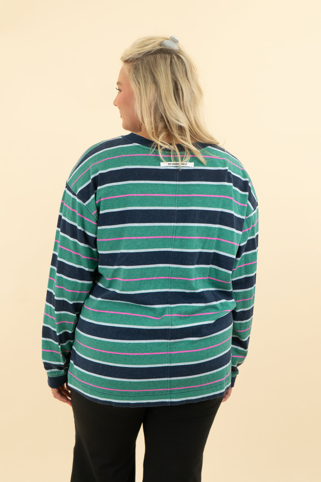 free people movement green and navy striped top (m)