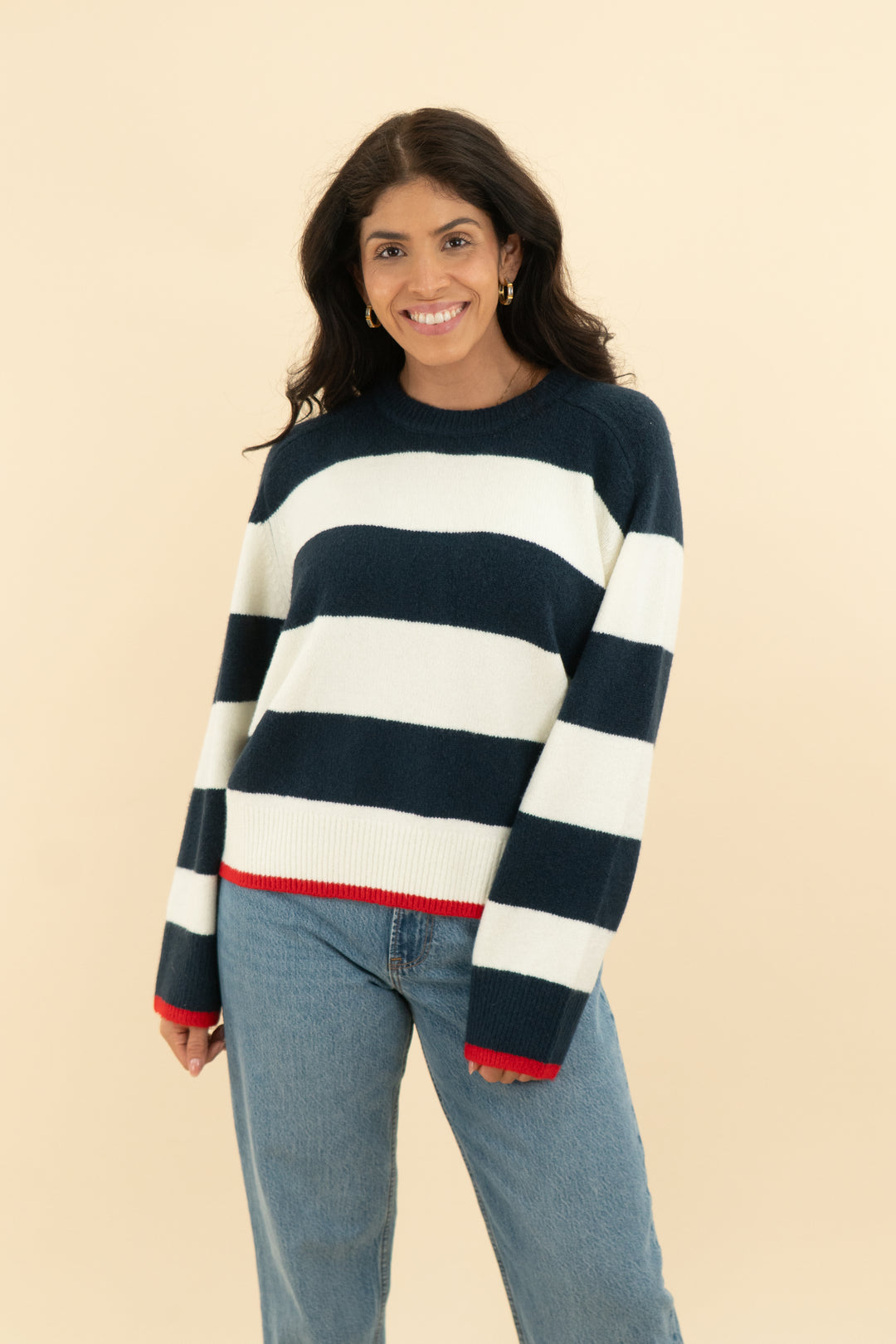 abercrombie & fitch navy and white stripe sweater (m)